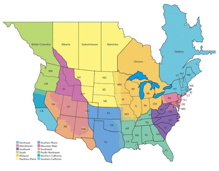 map of North American gardening regions